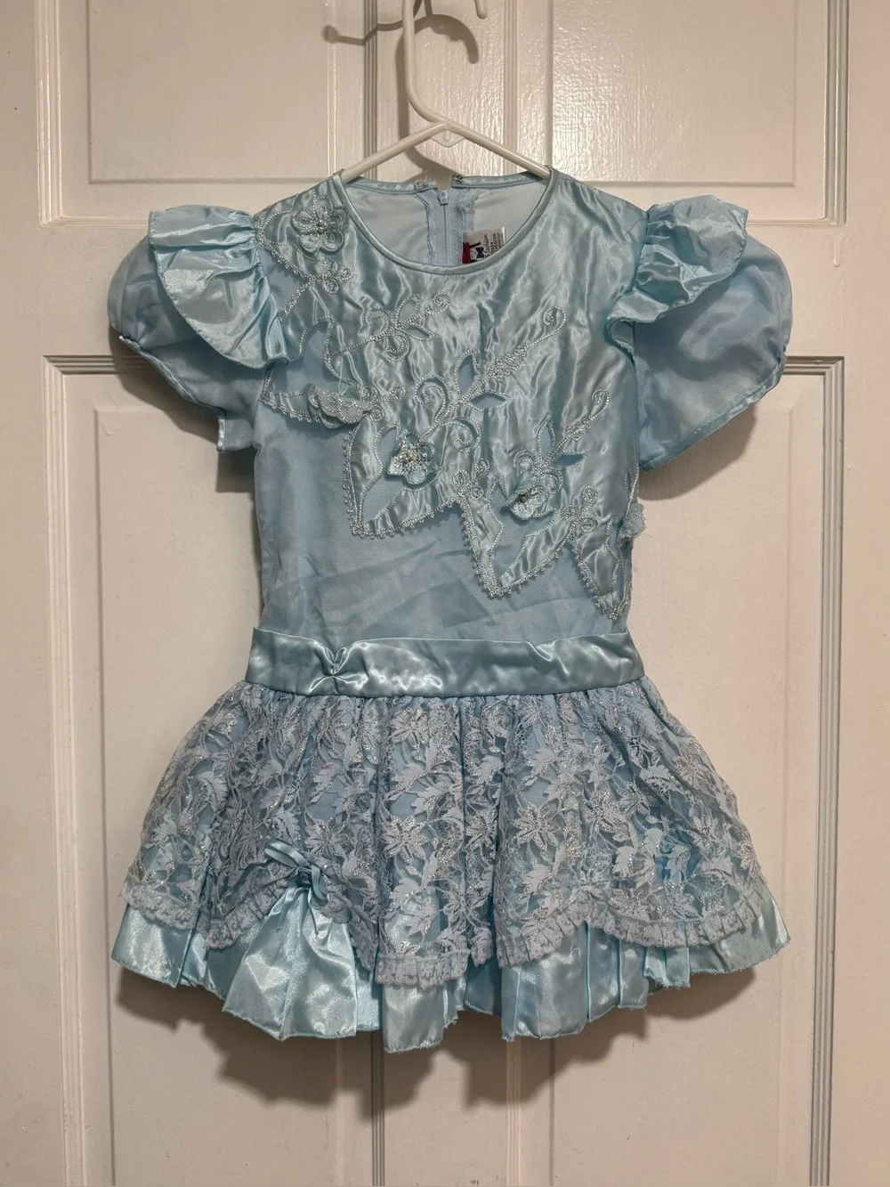 Girls Blue Vintage Size 6 Short Sleeve Dress 1980s 1990s Lace Zip Up